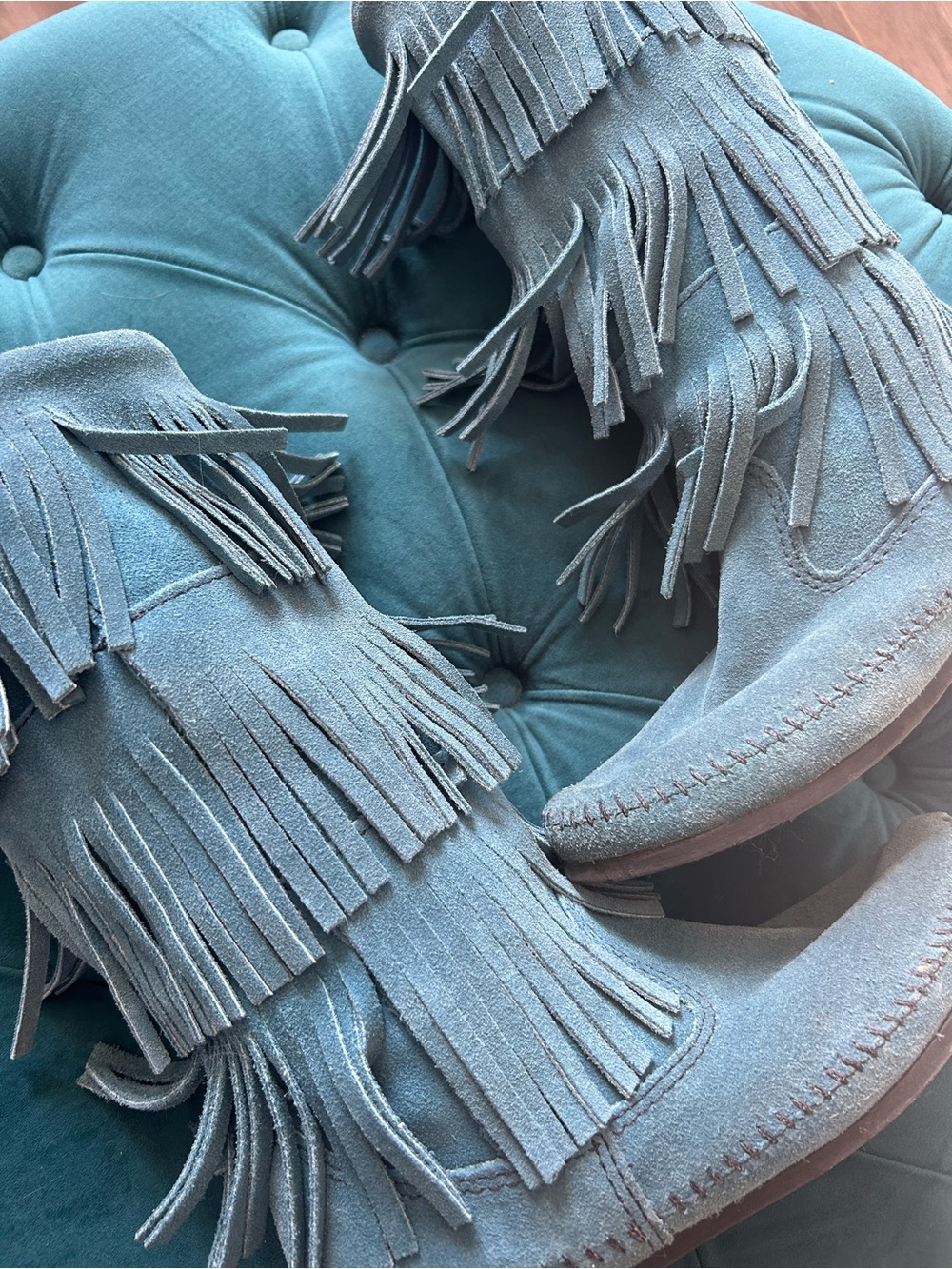 Peacock blue Minnetonka fringe boots π - Picture 3 of 6